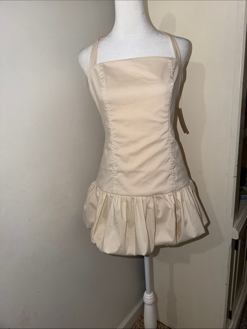 Cream Halter Mini Skirt with Ruffle Hem